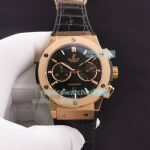Best Hublot Classic Fusion Replica Rose Gold Watch Black Dial With Leather Strap